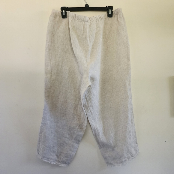 Eileen Fisher 100% Organic Linen Wide Leg Crop Pants Natural Frayed Hem Size XL - Picture 6 of 10